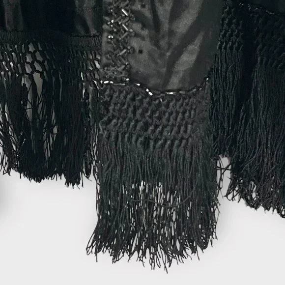 Antique Victorian Fortune Teller Topper Dress Top Black Satin Beaded & Tassels - Picture 7 of 16